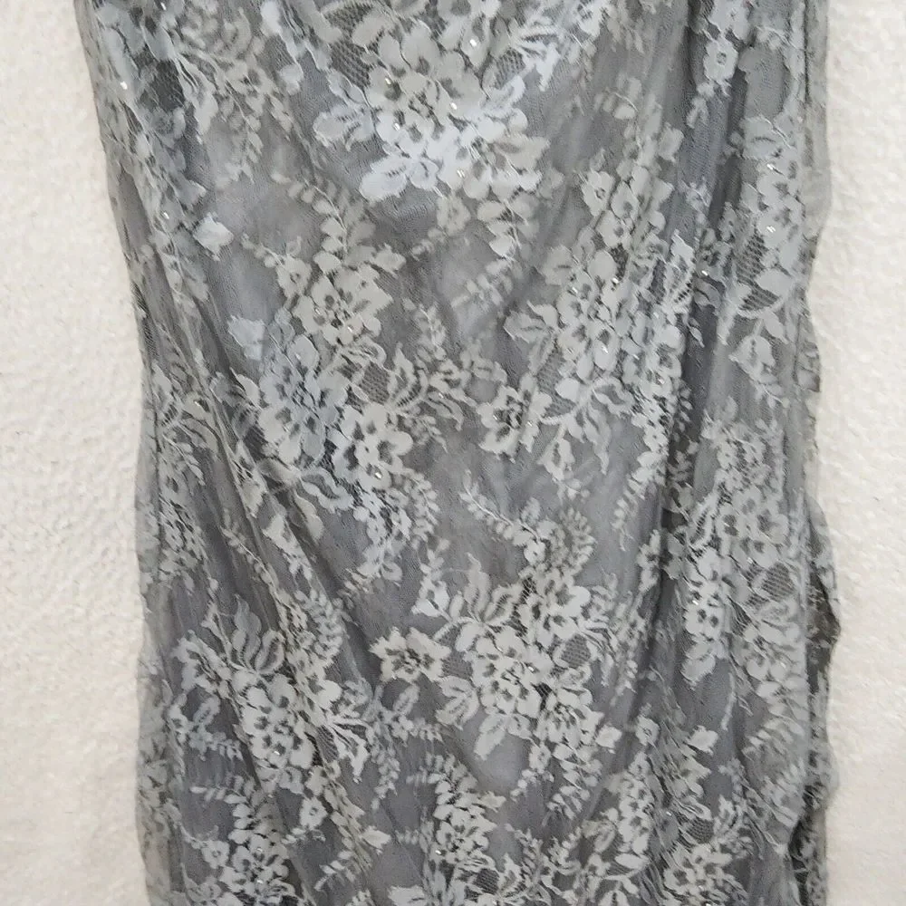 La Femme Portrait Neck Lace Gown Women's 14 Platinum Embellished Rhinestones - Picture 10 of 15